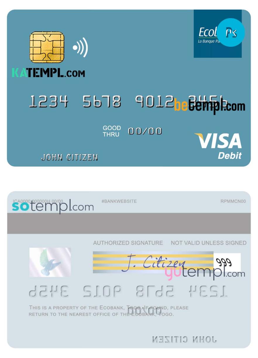 Togo Ecobank visa debit card template in PSD format